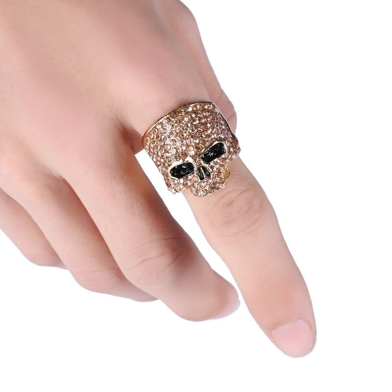 Rock Punk Gold Silver Black Crystal Skull Ring