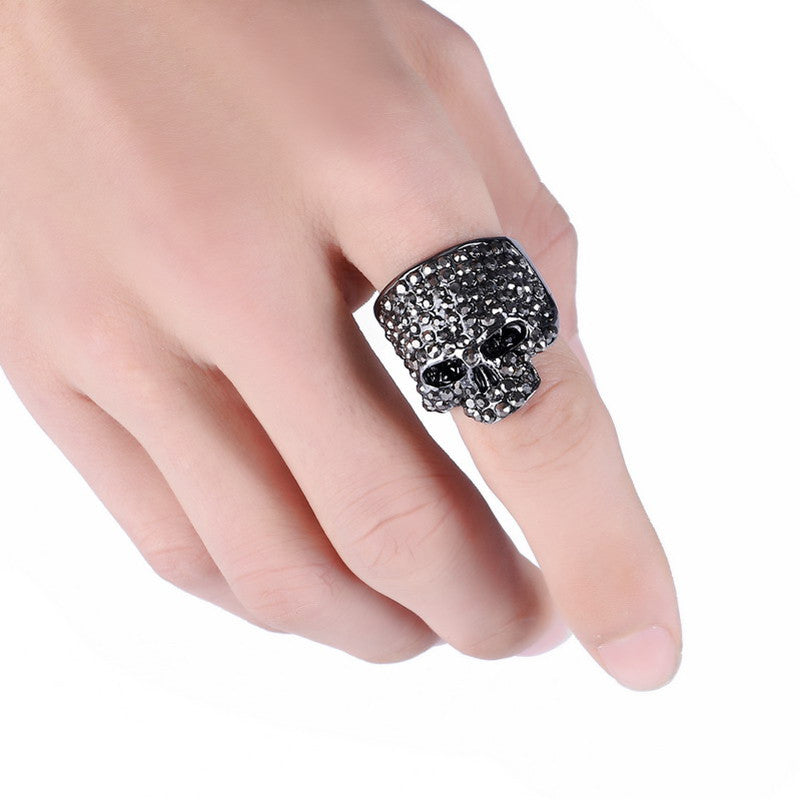 Rock Punk Gold Silver Black Crystal Skull Ring