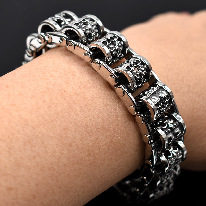 Punk Rock Skull Casting Chain Stainless Steel Bracelet Bangle