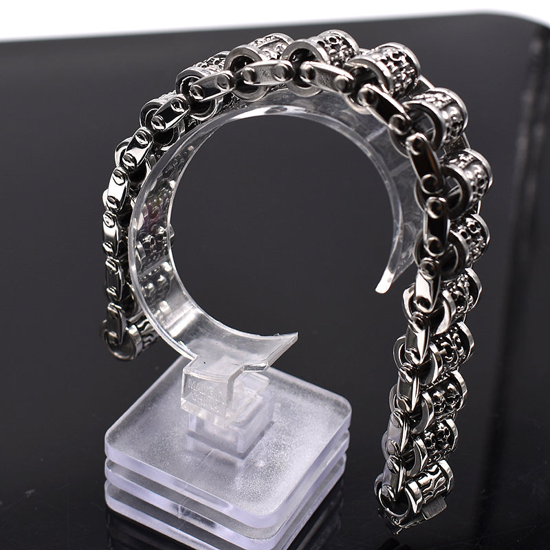 Punk Rock Skull Casting Chain Stainless Steel Bracelet Bangle