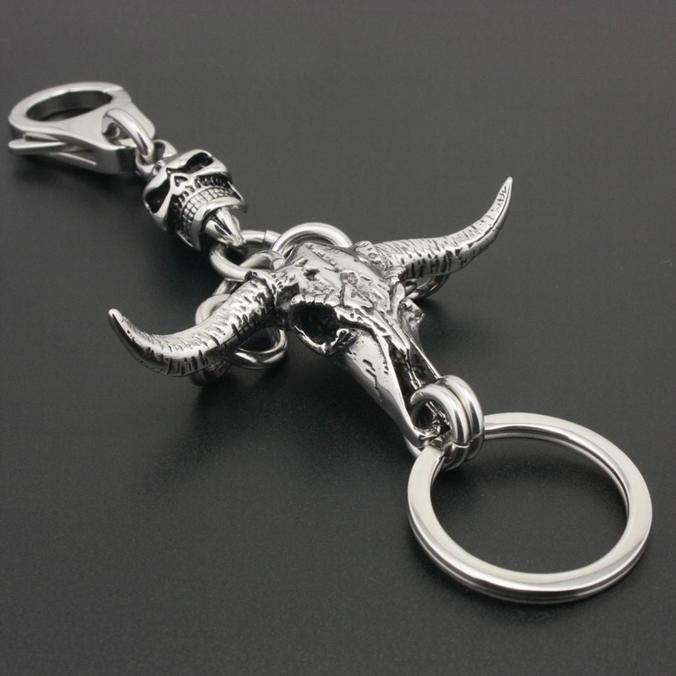 Unique Minotaur Skull KeyRing Stainless Steel Skull Biker Rocker Keychain