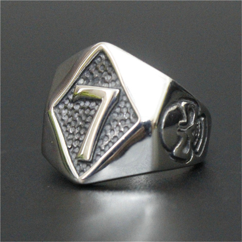 Stainless Steel Punk Rock Number 7 Skull Men Ring