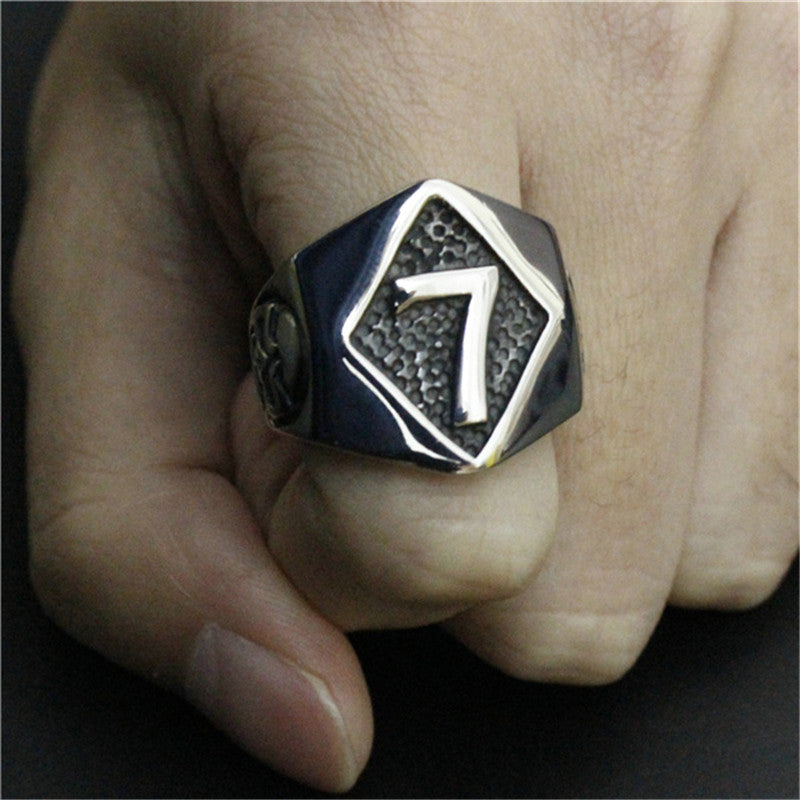 Stainless Steel Punk Rock Number 7 Skull Men Ring