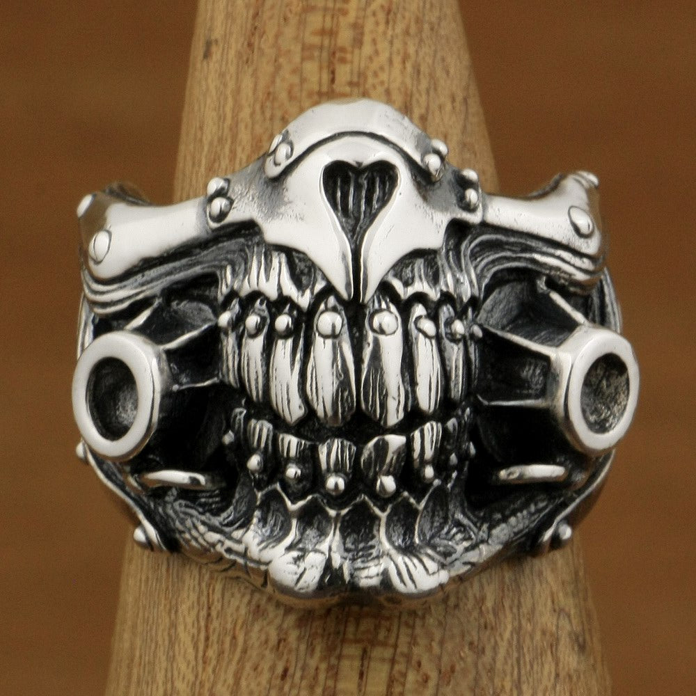 Immortan Joe Skull Ring 925 Sterling Silver Men Biker Punk Style. Badass skull ring. Badass biker skull ring. badass skull jewelry. Badass skull accessories.