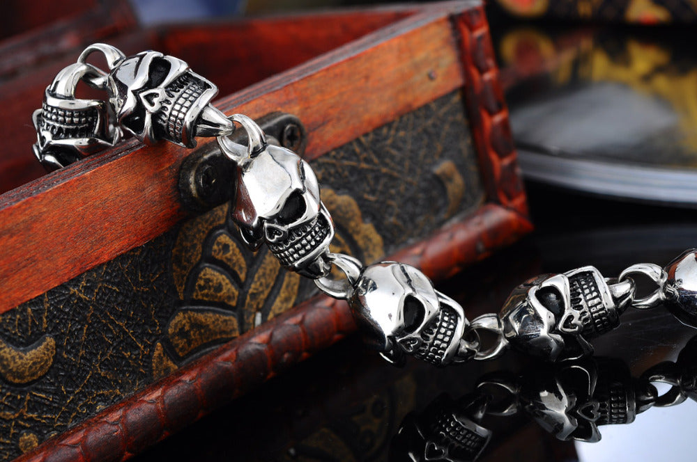 Stainless Steel Skull Chains Biker Bracelet