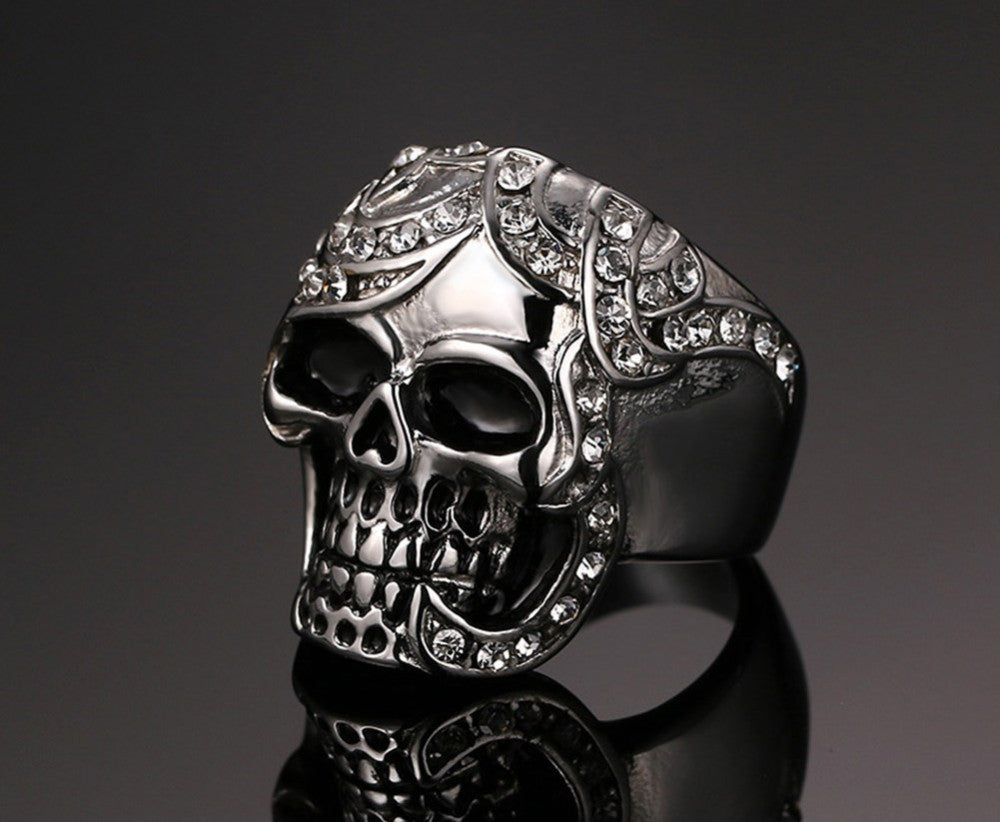 Stainless Steel Crystal Skull Ring