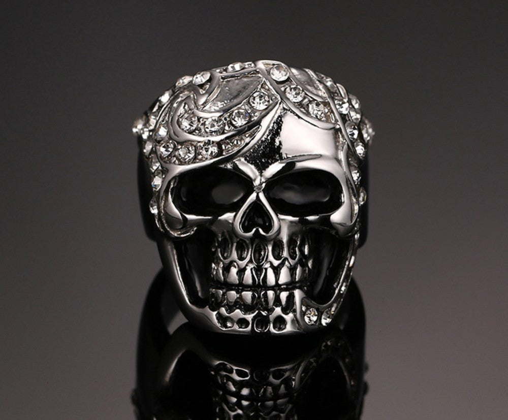 Stainless Steel Crystal Skull Ring