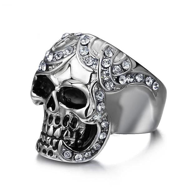 Stainless Steel Crystal Skull Ring