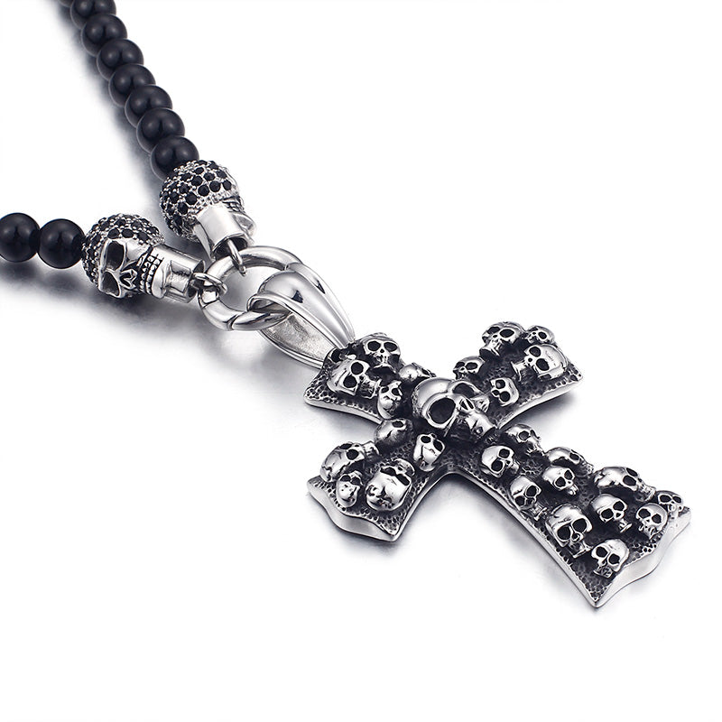 Punk Rock Black Skull Cross Pendant