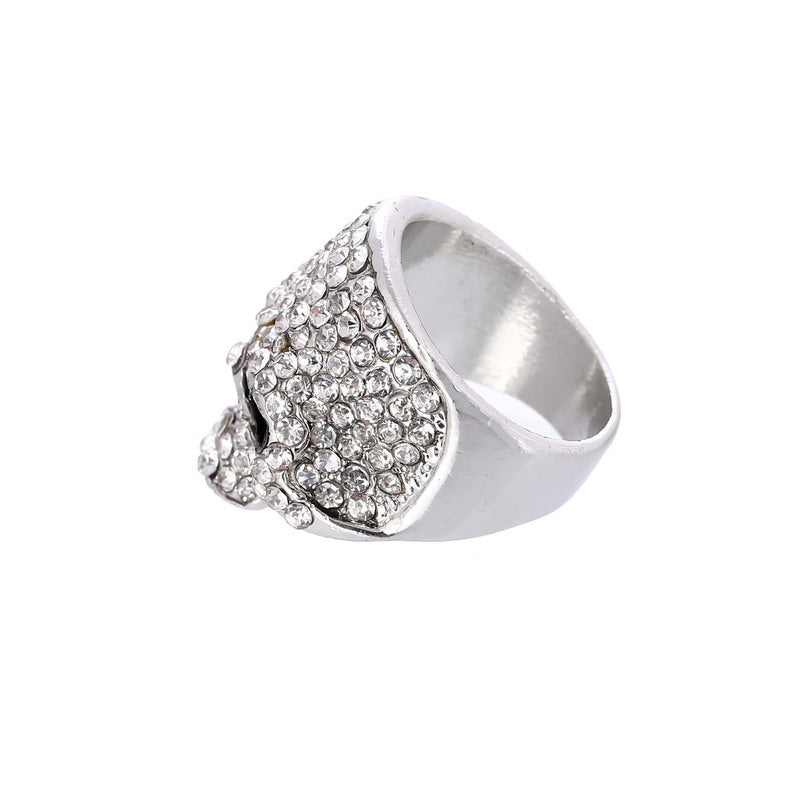 Rock Punk Gold Silver Black Crystal Skull Ring