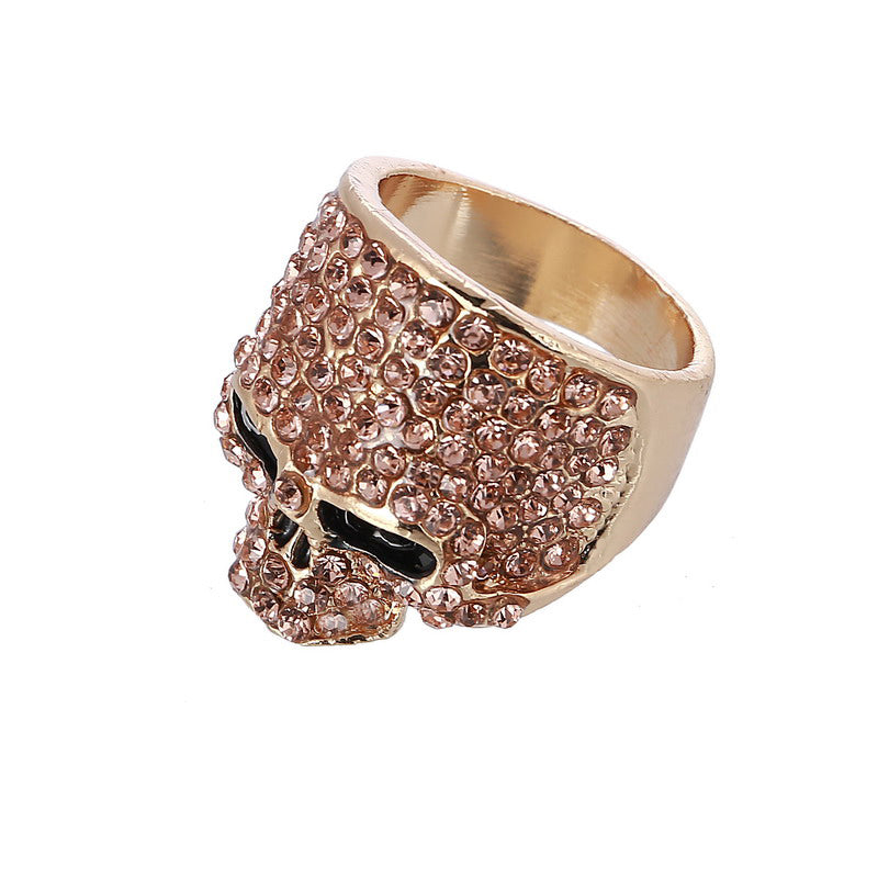 Rock Punk Gold Silver Black Crystal Skull Ring
