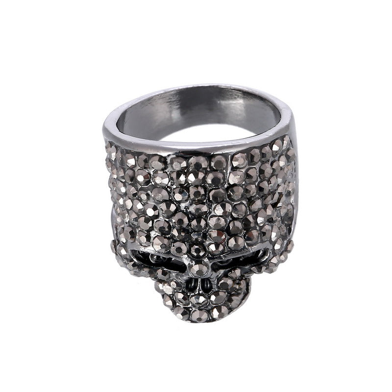 Rock Punk Gold Silver Black Crystal Skull Ring