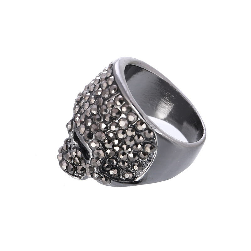 Rock Punk Gold Silver Black Crystal Skull Ring