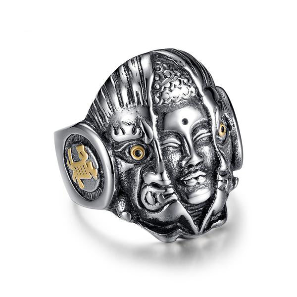 Stainless Steel Punk Style Thailand Buddha Evil Skull Ring