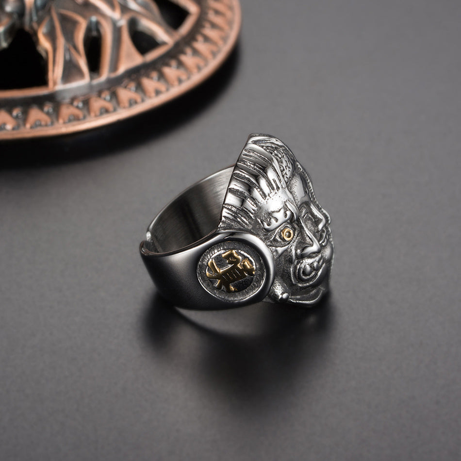 Stainless Steel Punk Style Thailand Buddha Evil Skull Ring
