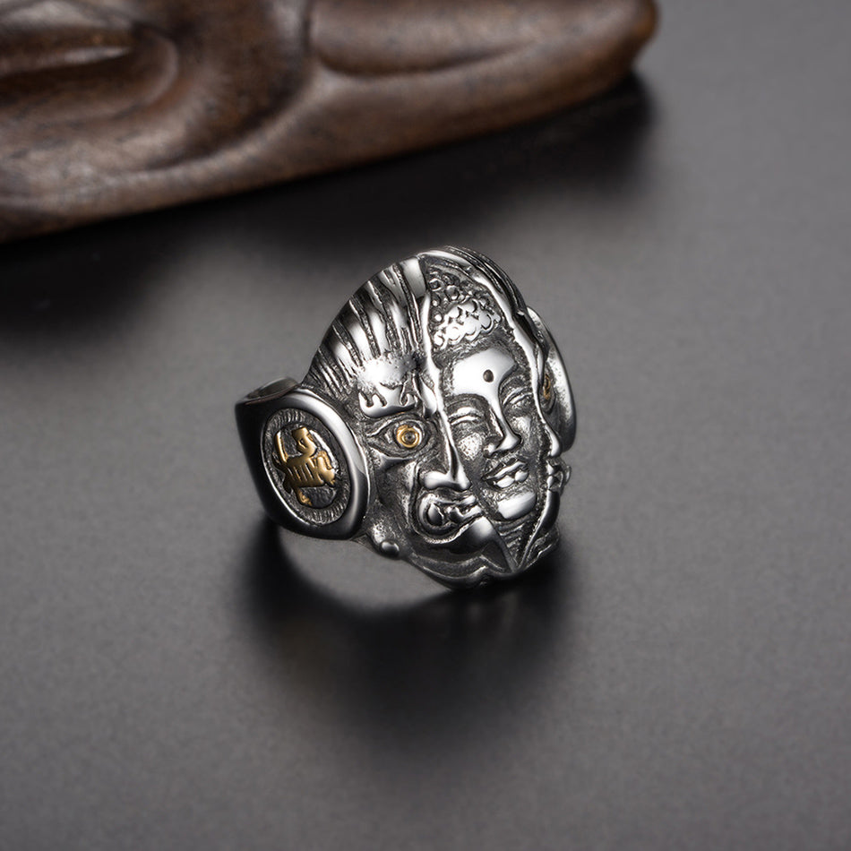 Stainless Steel Punk Style Thailand Buddha Evil Skull Ring