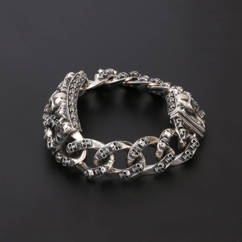 Handcrafted 925 Sterling Silver 20mm Wide Skull Bangle Bracelet