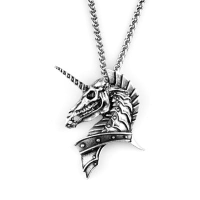 Ghost Unicorn Skull Pendant Necklace