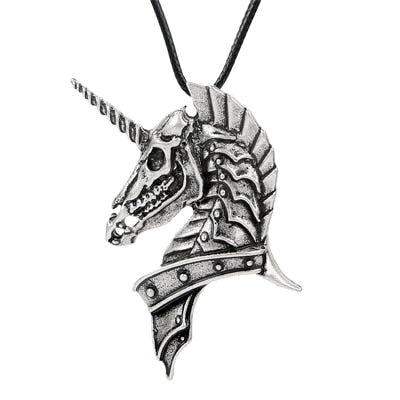 Ghost Unicorn Skull Pendant Necklace