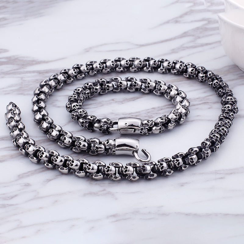 Stainless Steel Skull Necklace and Bracelet Set For Men