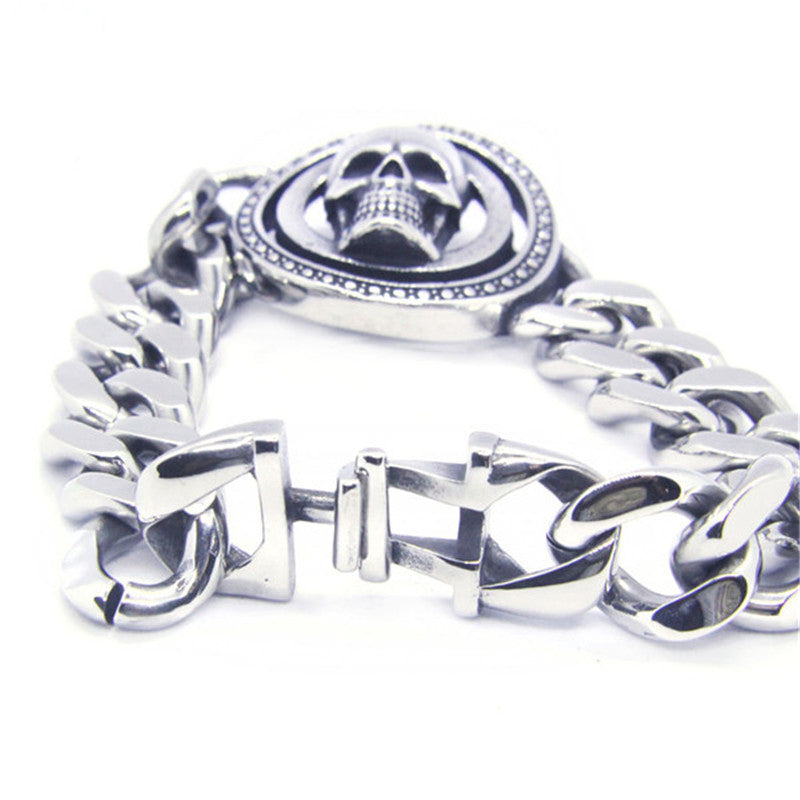 Stainless Steel Hot Biker Skull Bracelet. Badass Biker Skull bracelet. Badass biker bracelet. Badass Skull Accessories. Badass skull jewelry.