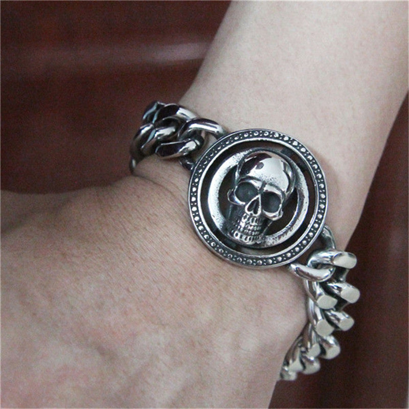Stainless Steel Hot Biker Skull Bracelet. Badass Biker Skull bracelet. Badass biker bracelet. Badass Skull Accessories. Badass skull jewelry.