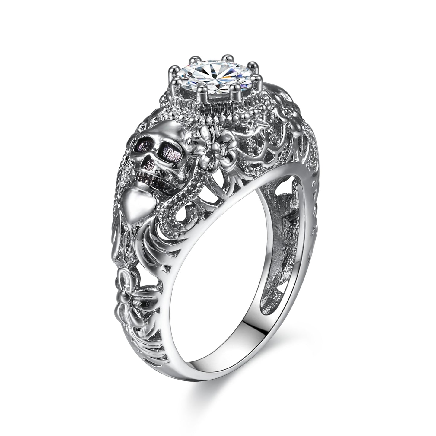 Biker Chick Skull CZ Ring