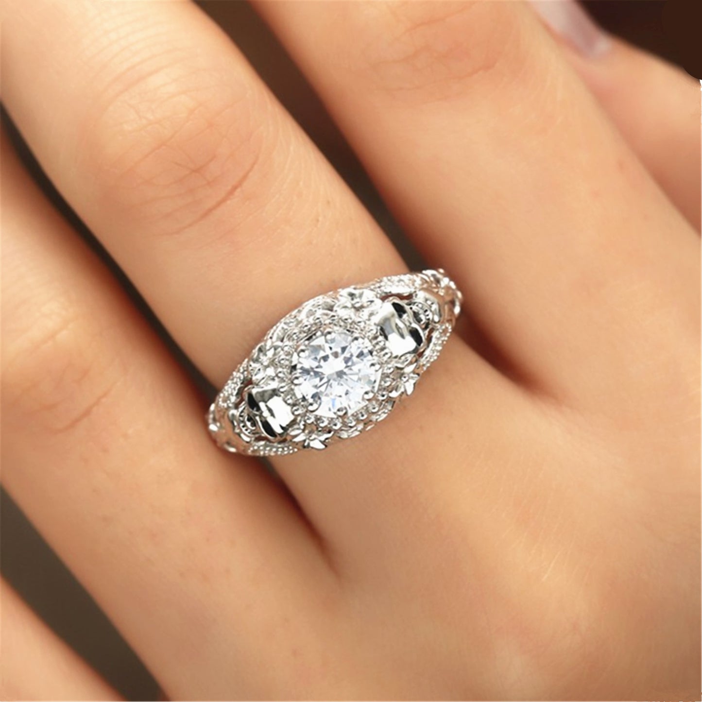 Biker Chick Skull CZ Ring