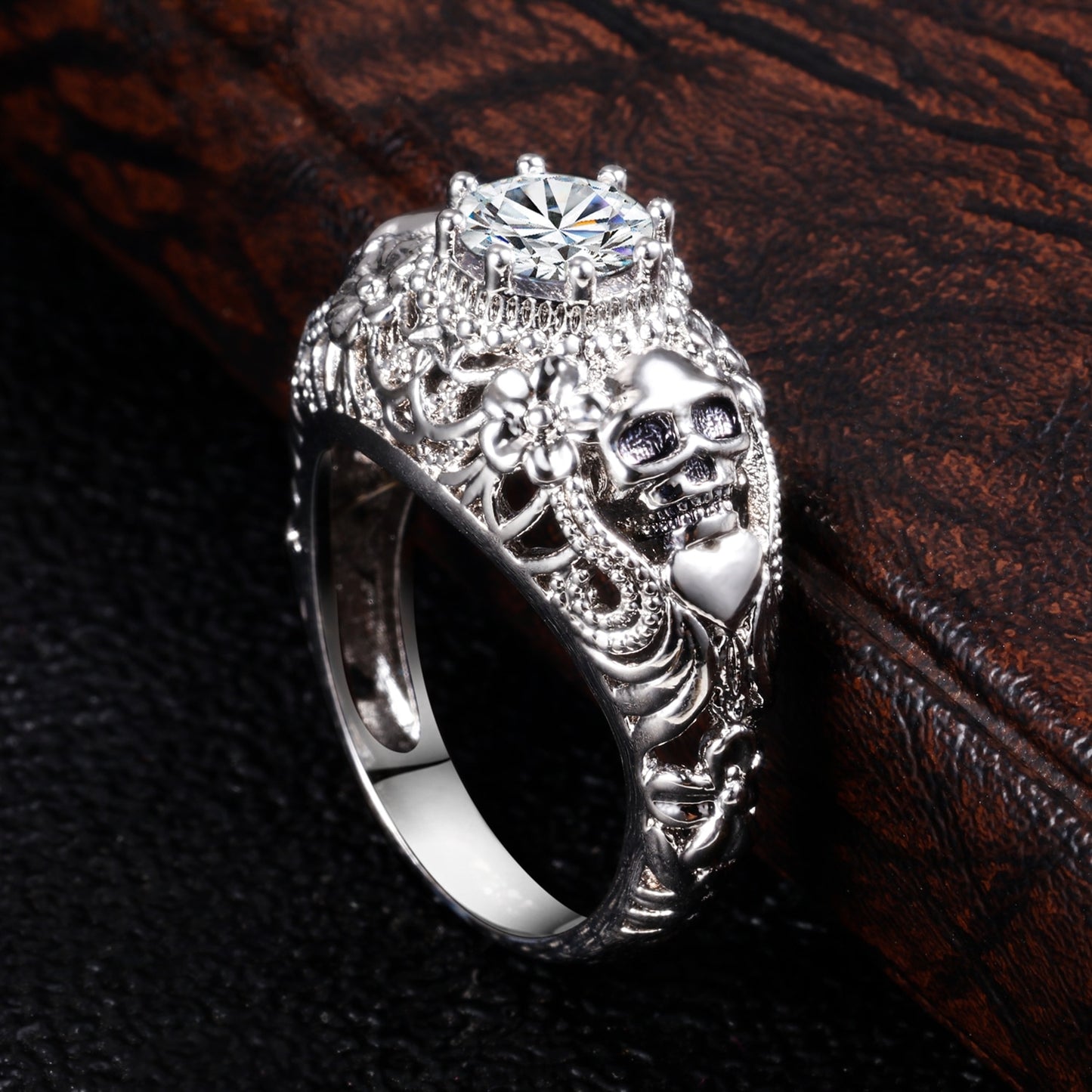 Biker Chick Skull CZ Ring