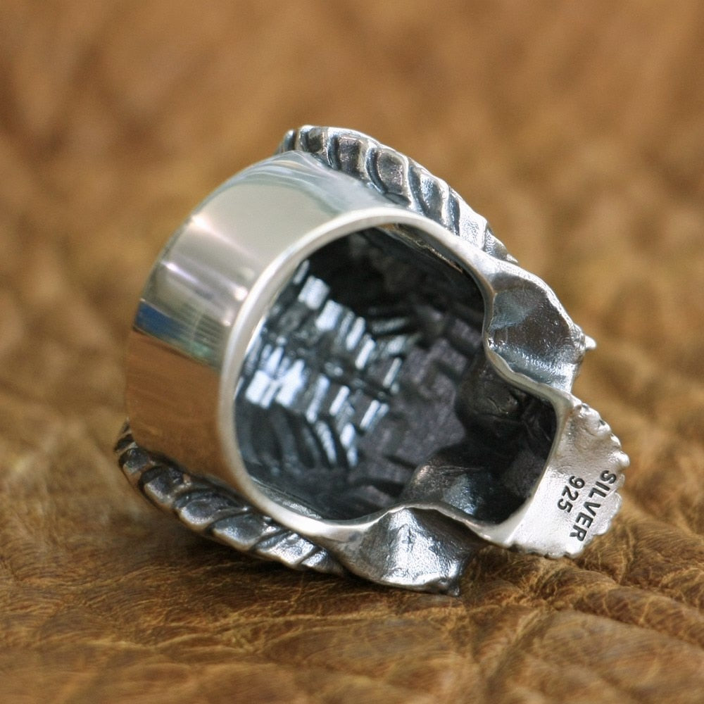 925 Sterling Silver Horned Demon Skull Ring