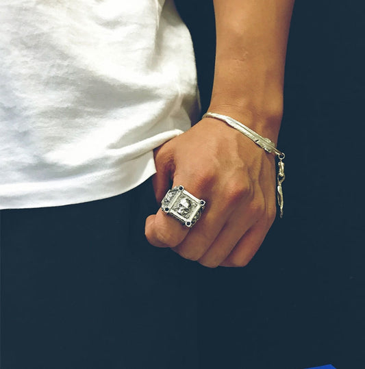 Adjustable Size 925 Sterling Silver Biker Skull Ring