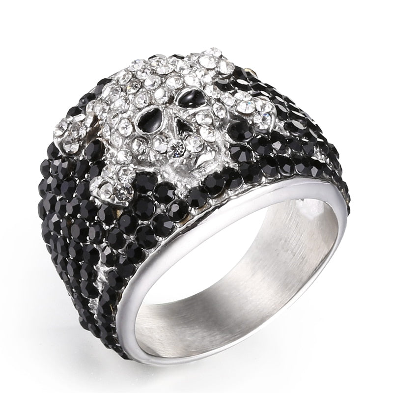 Rock Star Cubic Zirconia Stainless Steel Skull Rings