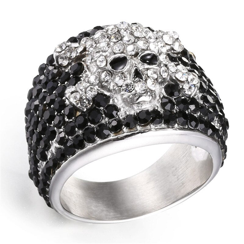 Rock Star Cubic Zirconia Stainless Steel Skull Rings
