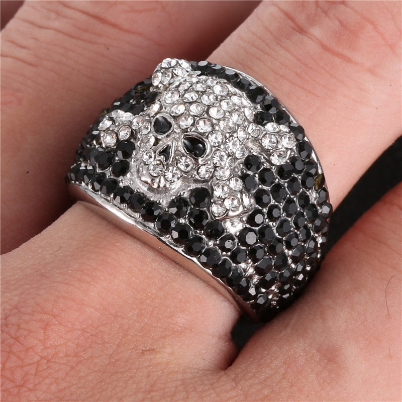 Rock Star Cubic Zirconia Stainless Steel Skull Rings