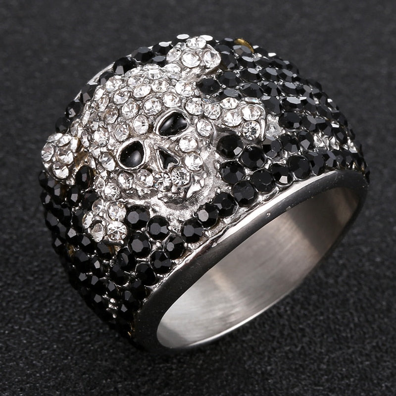 Rock Star Cubic Zirconia Stainless Steel Skull Rings