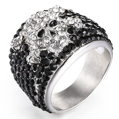 Rock Star Cubic Zirconia Stainless Steel Skull Rings