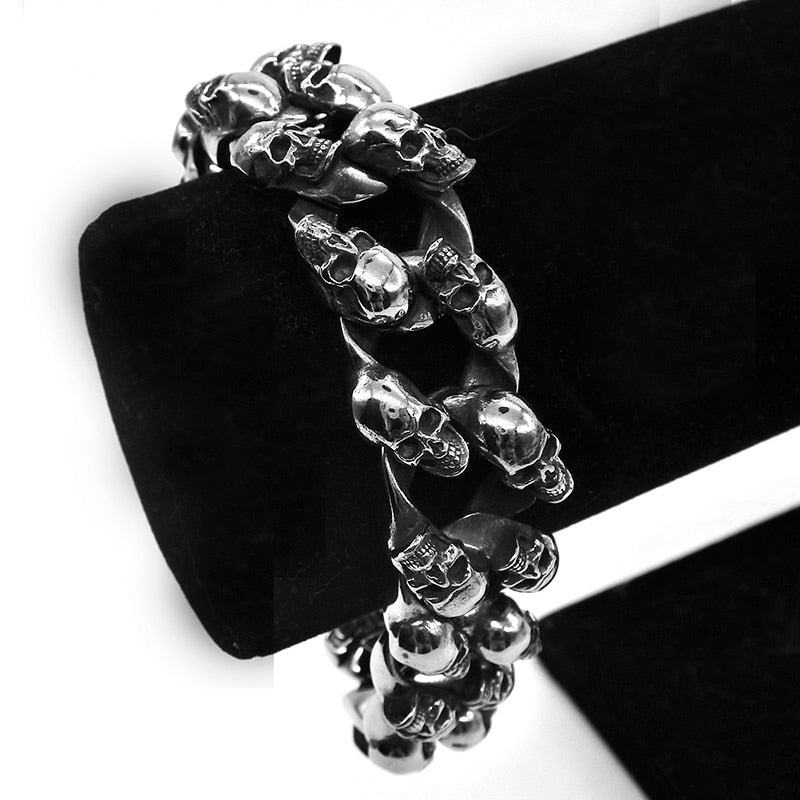 Heavy Stainless Steel Skull Chain Bracelet