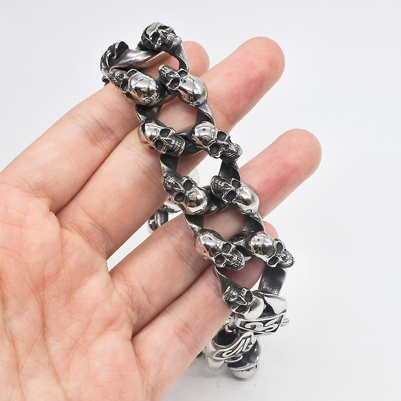 Heavy Stainless Steel Skull Chain Bracelet