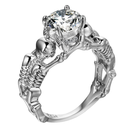Clear Stone Silver Ghost Evil Skull Skeleton Hand CZ Rings