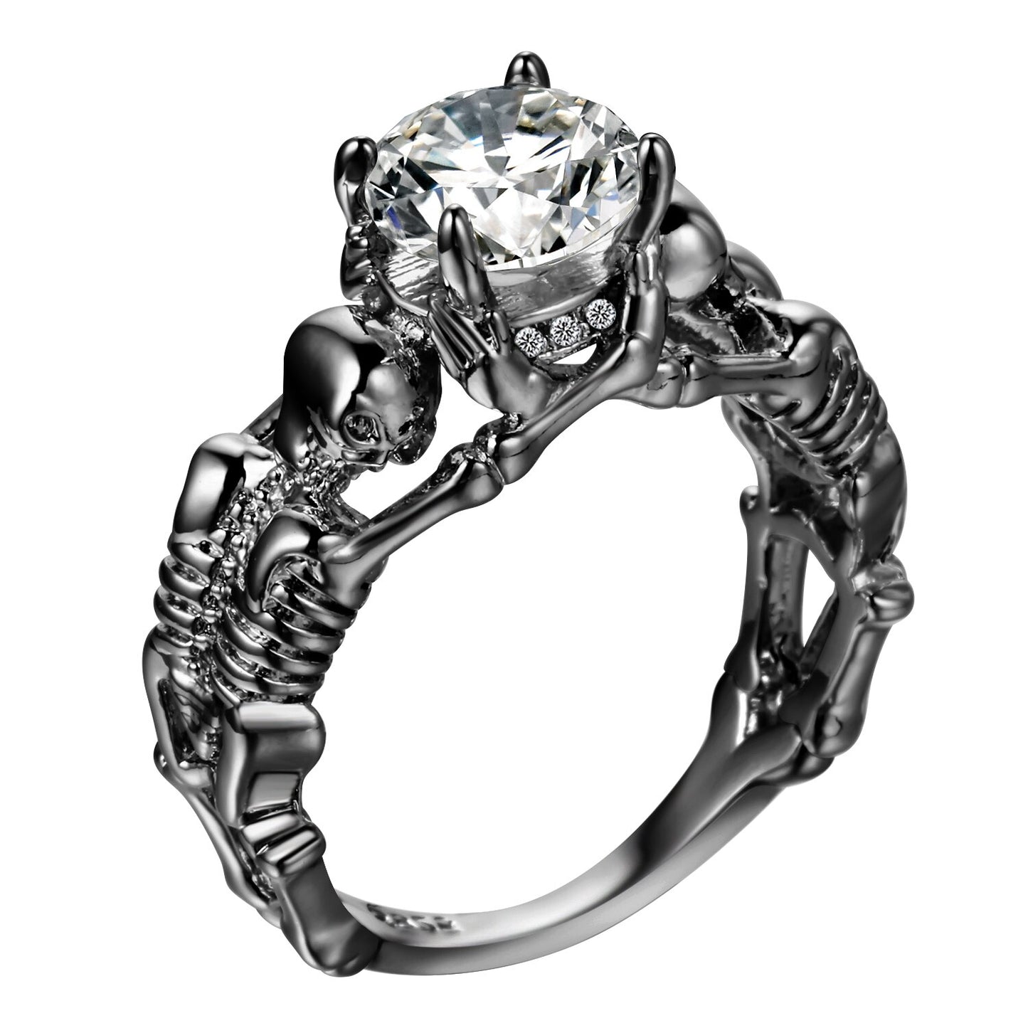 Clear Stone Vintage Silver Ghost Evil Skull Skeleton Hand CZ Rings