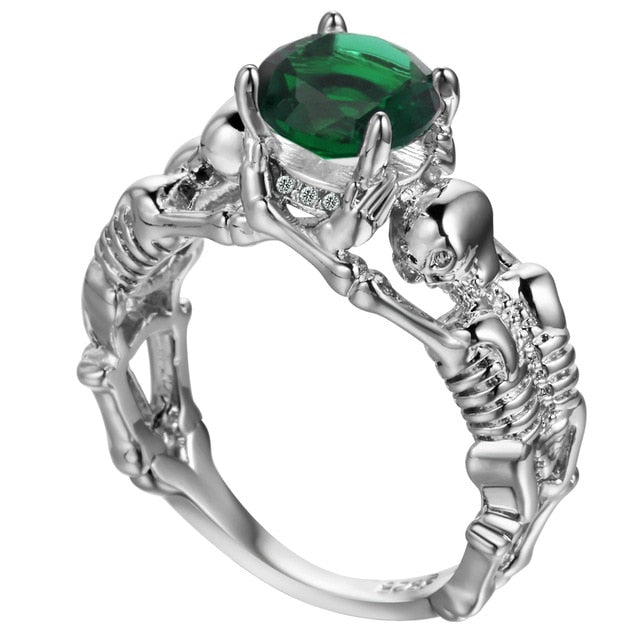 Silver Ghost Evil Skull Skeleton Hand CZ Rings