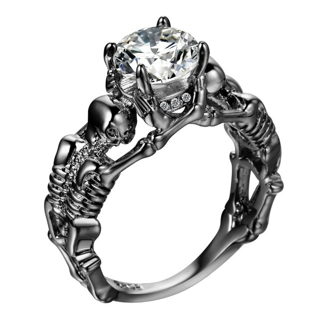 Clear Stone Vintage Silver Ghost Evil Skull Skeleton Hand CZ Rings