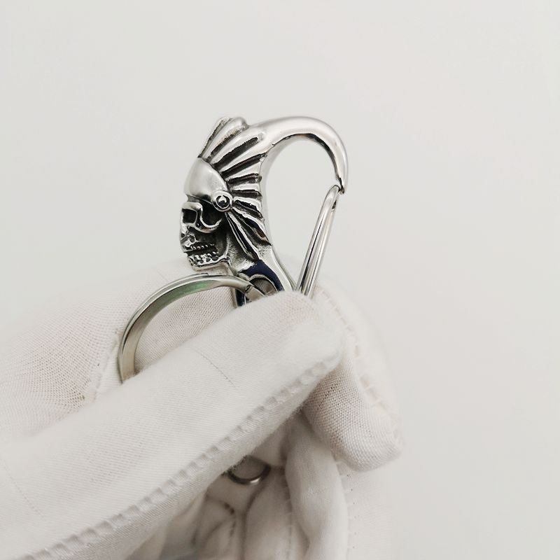 Stainless Steel Indian Tribes Skull Keychain