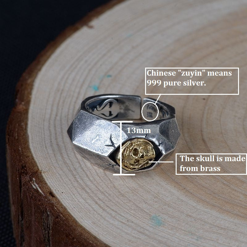 Resizable Real Pure Silver Unique Designed Skull Ring