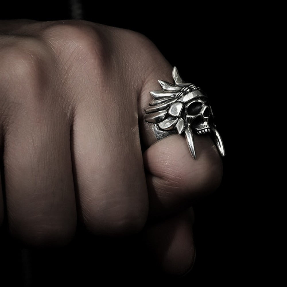 Stainless Steel African Tribal Chief Skull Rings