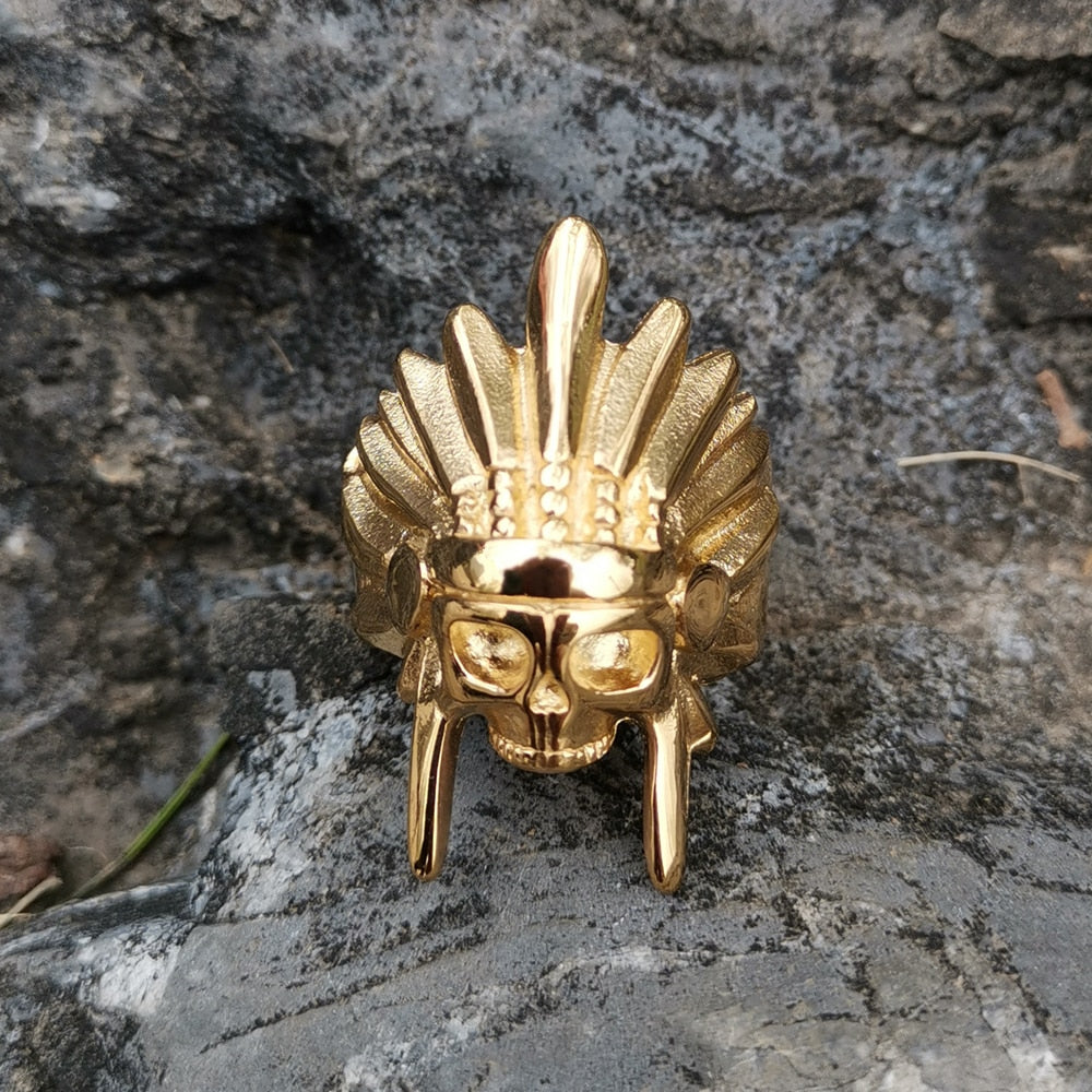 Stainless Steel African Tribal Chief Skull Rings