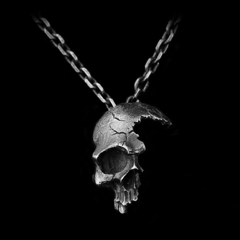 Damaged Half Face Skull Pendant Necklace