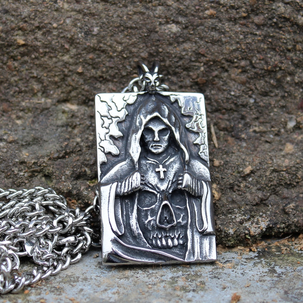 Stainless Steel Death Satan Cross Skull Pendant