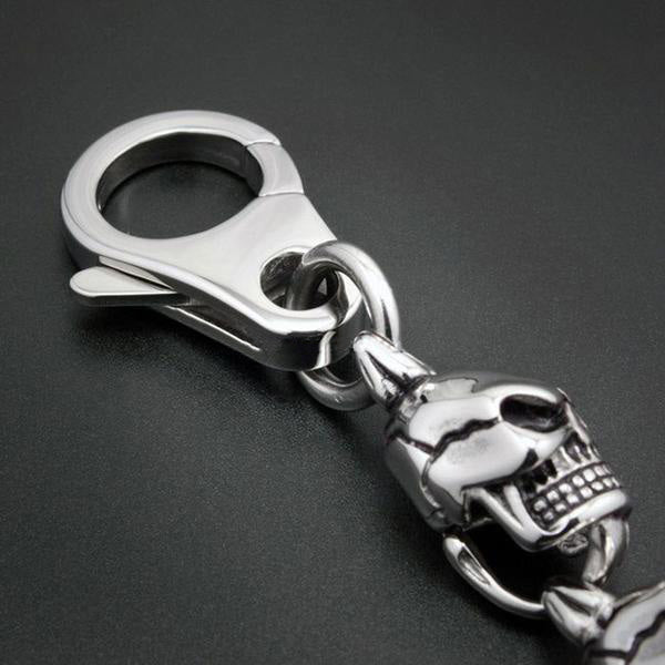Unique Solid Stainless Steel Biker Skulls and Boot Keychain