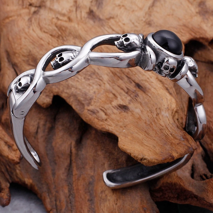Rocker Stainless Steel Skull Cuff Bracelet Bangle